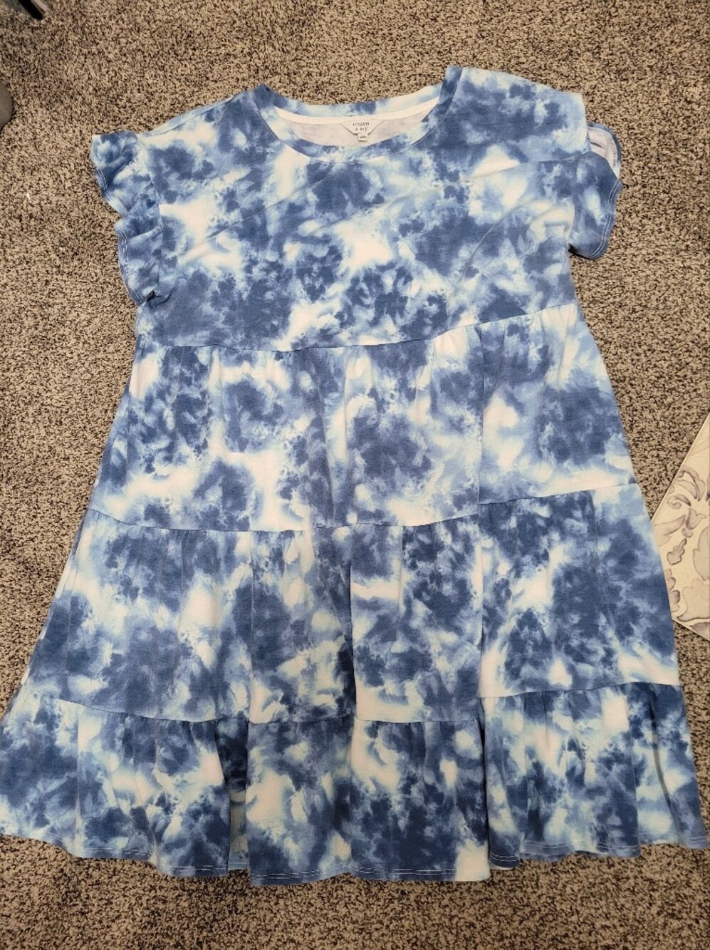crown & ivy Blue and White Tie-Dye Mini Babydoll Sundress